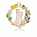 Gold Cat Flower Pendant Enamel Alloy Charm DIY Jewelry Accessory for Bracelet Necklace - Wreath Butterfly White Cat