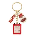 Llavero de metal color oro con tema de café y dijes esmaltados rojos accesorio de bolso - Estilo Jarra Esmalte Rojo-Blanco y Menú (YSK-7-12)