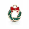 Christmas wreath enamel charm zinc alloy gold pendant for DIY earrings bracelet keychain accessories - Red and Green Christmas Wreath