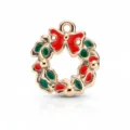 Christmas Wreath Enamel Metal Pendant Gold Plated DIY Jewelry Accessory Charm for Bracelet - Colorful Christmas Wreath