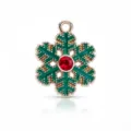 Green enamel snowflake pendant red rhinestone alloy DIY charm for bracelet necklace earrings - Green Enamel Gold Edge Snowflake with Red Rhinestone