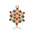 Christmas snowflake pendant charm with red and green rhinestones for DIY jewelry making accessories. - Octagonal Fully Set Snowflake