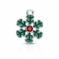 Christmas snowflake enamel pendant charm for DIY bracelet necklace jewelry making accessories. - Green Enamel 6-Petal Snowflake with Red Rhinestone