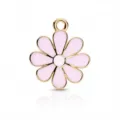 Pink enamel daisy flower charm pendant with gold trim for DIY jewelry making and accessories - Pink Petal White Core Flower