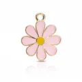 Pink enamel daisy flower charm, gold-rimmed alloy pendant for DIY jewelry making accessories. - Pink Petal Yellow Core Flower