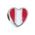 Alloy Heart Large Hole Bead Red White Enamel DIY Bracelet Charm Shoe Lace Accessory - 1 Piece / Peru Style (R4-121)