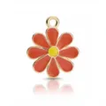 Zinc alloy enamel flower pendant, vibrant orange petals with gold rim for DIY jewelry making. - Orange Red Yellow Core Flower