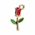 Gold plated red rose enamel pendant charm for DIY jewelry making, bracelet and earrings. - Red Rose