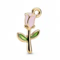 Gold plated pink enamel tulip flower pendant charm for DIY bracelet necklace jewelry making. - Pink Rose