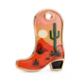 Ciondolo stivale da cowboy retrò in smalto, design cactus deserto, accessorio gioiello DIY dorato. - Ciondolo Stivale da Cowboy (PJC-25-2) / Motivo Cactus Tramonto nel Deserto