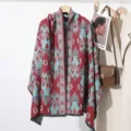 Faux cashmere scarf shawl for women winter warm retro ethnic pattern blanket wrap daily wear - Double Fish Vermilion
