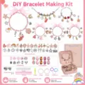 Παιδικό ροζ DIY σετ βραχιόλι με χάντρες, κρεμαστά και όμορφη συσκευασία δώρου για κορίτσια - Ροζ κορδέλα πολυτελής έκδοση