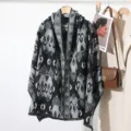 Black grey imitation cashmere shawl winter warm scarf ethnic print fashion cape outerwear - Double Fish Black Gray