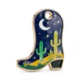 Ciondolo stivale cowboy smaltato retrò con design deserto luna cactus per bigiotteria fai te - Ciondolo Stivale da Cowboy (PJC-25-6) / Motivo Cactus Deserto Notturno