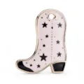 Ciondolo a stivale da cowboy in smalto per creazione di gioielli DIY con stelle nere. - Ciondolo Stivale da Cowboy (PJC-25-7) / Motivo Stella Nera Fondo Rosa