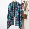 Cashmere feel tassel shawl scarf, elegant blue turquoise ethnic pattern winter warm cloak variant - Double Fish Blue Pink