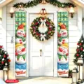 Stendardo porta di Natale 30x180cm 3D cartone animato pupazzo di neve bandiera appendere festa - Babbo Natale e Pupazzo di Neve (HY-SDGBDL-02) / Un paio