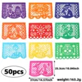 Guirnalda de papel picado colorido con calaveras para decoracion de fiesta del dia de los muertos - 50 Hojas/Paquete