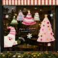 Christmas felt window stickers cartoon Santa Claus and trees glass door decor for holiday party - Style HY-104