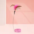 Juguete para gatos rosa con collar, varita teaser, pluma interactiva y cascabel divertido. - Rosa