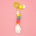 Hanging elastic string cat teaser toy with colorful pom poms and feather for cats. - Feather Worm