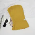 Yellow knitted balaclava winter warm hood with side buttons cozy pullover neck warmer - Coarse Knit Drawstring Button Hat - Yellow