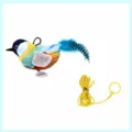 Interactive plush bird pet toy with elastic rope, smart sound sensing for cats and dogs. - Blue Robin Bird