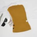 Mustard yellow knitted balaclava winter warm hooded scarf thick cozy beanie hat for women. - Coarse Knit Drawstring Button Hat - Ginger
