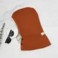 Winter warm knitted balaclava hooded scarf in caramel with buttons and side label style. - Coarse Knit Drawstring Button Hat - Orange