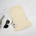 Winter warm beige knitted balaclava hood and scarf set with buttons for women casual style. - Coarse Knit Drawstring Button Hat - Cream White