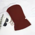 Knitted winter warm balaclava hood red fleece beanie hat scarf integrated for women - Coarse Knit Drawstring Button Hat - Brick Red