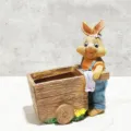 Creative resin cartoon rabbit pushing cart flower pot for indoor and outdoor garden decor. - Model A Cart Rabbit (Male Rabbit Version)