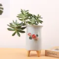 Ceramic succulent flower pot with 3D handmade roses, high foot desktop plant container. - High-Foot Hand-Pinched Floral / Sky Blue