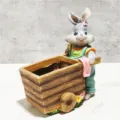 Resin cartoon rabbit planter detail view, cute animal flower pot for garden and home decor. - Model C Cart Rabbit (Male Rabbit Version)