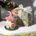 Ceramic fairy house night light, cute mushroom cabin lamp for bedroom desk decor and gift. - Gift Box Ribbon Style / Pink