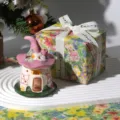 Ceramic fairy house night light cozy desktop decoration gift for girls and friends birthday. - Gift Box Ribbon Style / Purple