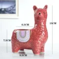 Cute ceramic alpaca succulent flower pot with dimension marks for desktop and home decor. - Tilted Head Alpaca Red