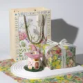 Ceramic mushroom house night light, cute desktop bedside decor aesthetic lamp for girls. - Gift Box Ribbon with Bag / Purple