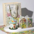 Cute ceramic wizard house night light, aesthetic desktop bedroom ambient decor gift for girls. - Gift Box Ribbon with Bag / Blue