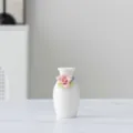 Mini white ceramic vase with handmade pink flower, elegant decorative desktop craft item. - 1a