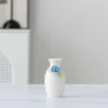 Mini white ceramic vase with handmade blue flower, elegant desktop decor ornament for home. - 3A Grade