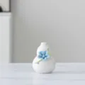 Weißer Keramik Mini Kürbis Vasen mit handgemachter blauer Blume für elegante Heimdeko Display - Mehrfarbiger Stil 12B