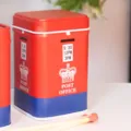 Vintage British Post Office style metal tin box container with long safety matches for home. - Red Postbox