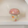 Cute ceramic mushroom night light bedside lamp, warm glow decor for girl bedroom birthday gift. - Pink
