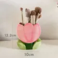 Ceramic tulip makeup brush holder cute desktop storage container aesthetic pen organizer for office - Pink Tulip