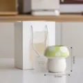 Cute ceramic mushroom pen holder, green white polka dot desktop storage organizer, makeup brush cup. - Green Mushroom Pen Holder - No Gift Bag / Green