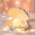 Ceramic shell pearl night light variant, romantic desktop decor, glowing pearl storage tray. - White Shell Decoration + Night Light
