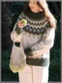 Women's Round Neck Colorblock Knit Sweater Casual Long Sleeve Pullover Autumn Winter - S / Floral Green