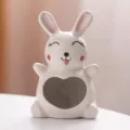 Mignonne figurine de lapin en céramique blanche avec cœur, cadeau déco de bureau. - Cendrier lapin aux grandes oreilles