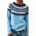 Women's crewneck color block knit sweater casual long sleeve pullover winter fashion top - S / Tops / 9022 Sky Blue